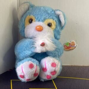 Vintage Blue Bear holding Ice Cream Plush Stuffed Animal Toy Doll made in Taiwan
